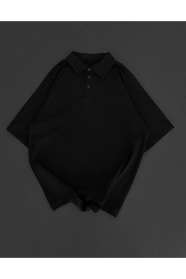 Yakalı Patlı Kısa Kol T-shirt - Siyah