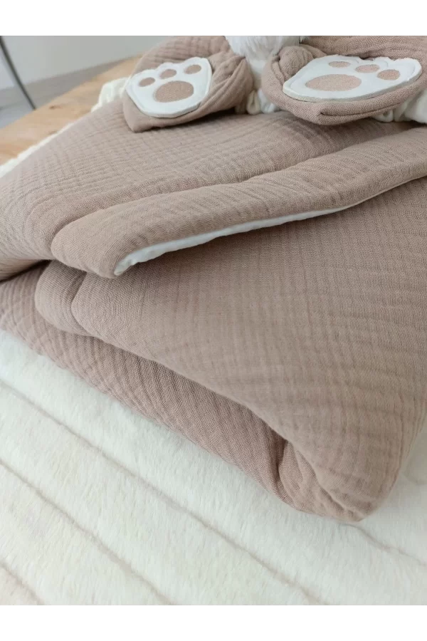 Luz&Pos Yenidoğan 4 Kat Müslin Kumaş Kulaklı Patili Fiyonk Bebek Battaniyesi Kundak Yeşil