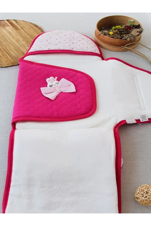 Luz&Pos Yenidoğan Açılır Kucaklı Fiyonk Detay Ayaklı Kız Bebek Kundak Pembe