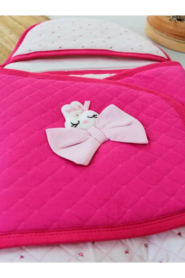 Luz&Pos Yenidoğan Açılır Kucaklı Fiyonk Detay Ayaklı Kız Bebek Kundak Pembe