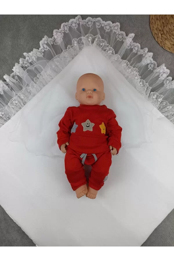 Luz&Pos Yenidoğan Bambu Taç Nakışlı Delüks Kundak Bebek Battaniyesi Ekru