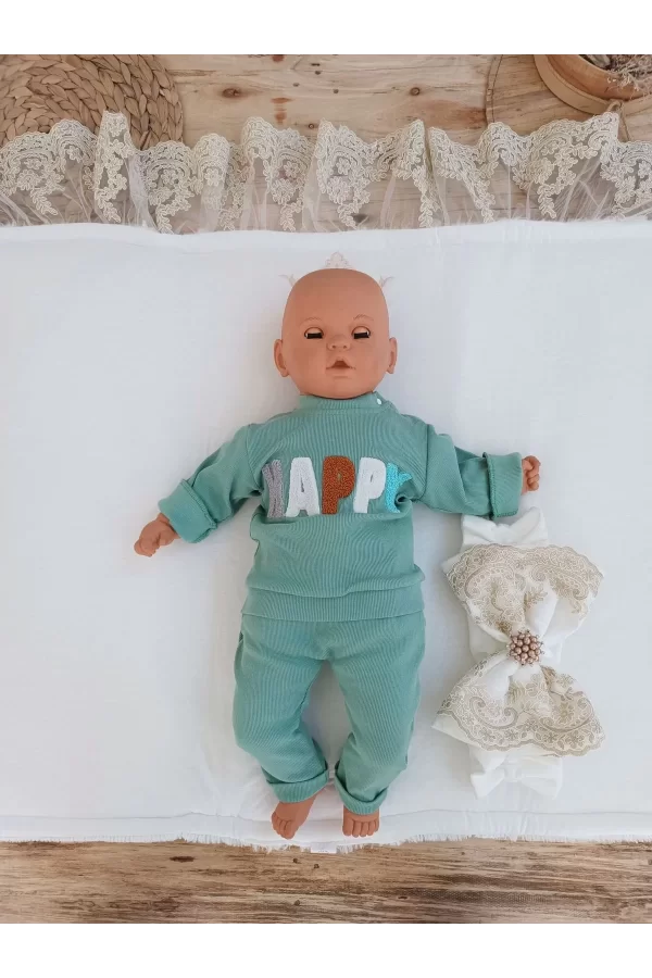 Luz&Pos Yenidoğan Beyaz Wool Yün Kumaş Taç Nakışlı Trilüks Kundak Bebek Battaniyesi Beyaz