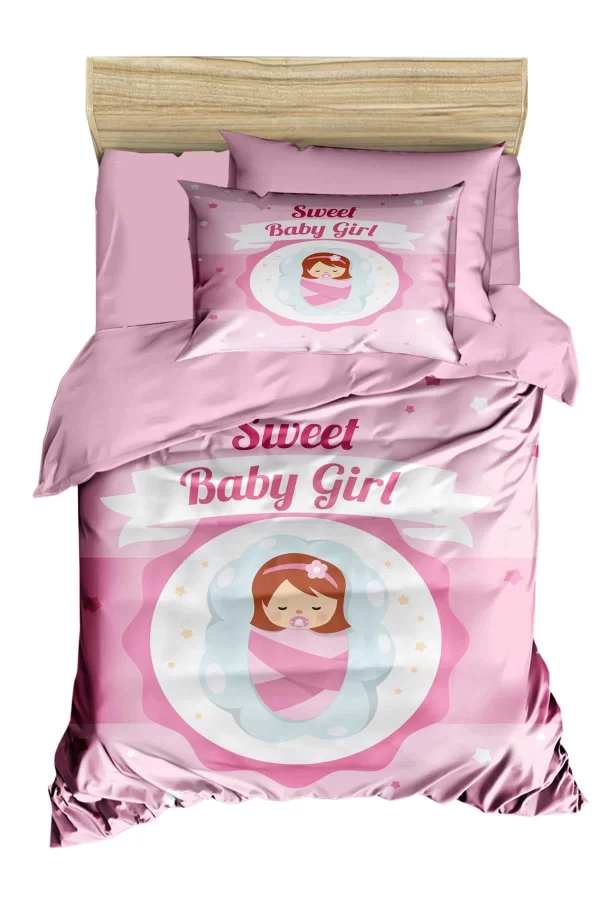 Yenidoğan Kız Bebek Nevresim Takımı &#37;100 Pamuklu Sweet Baby Girl