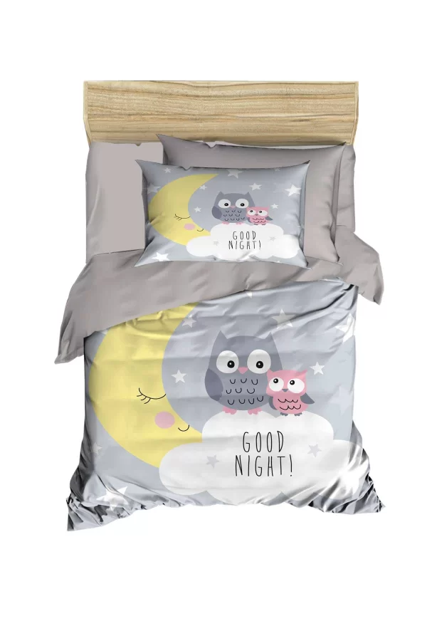 Yenidoğan Kız / Erkek Unisex Bebek Nevresim Takımı &#37;100 Pamuklu Good Night Gri