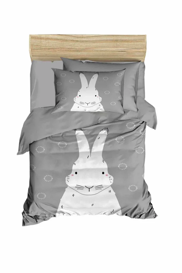 Yenidoğan Kız / Erkek Unisex Bebek Nevresim Takımı &#37;100 Pamuklu Gri Tavşan