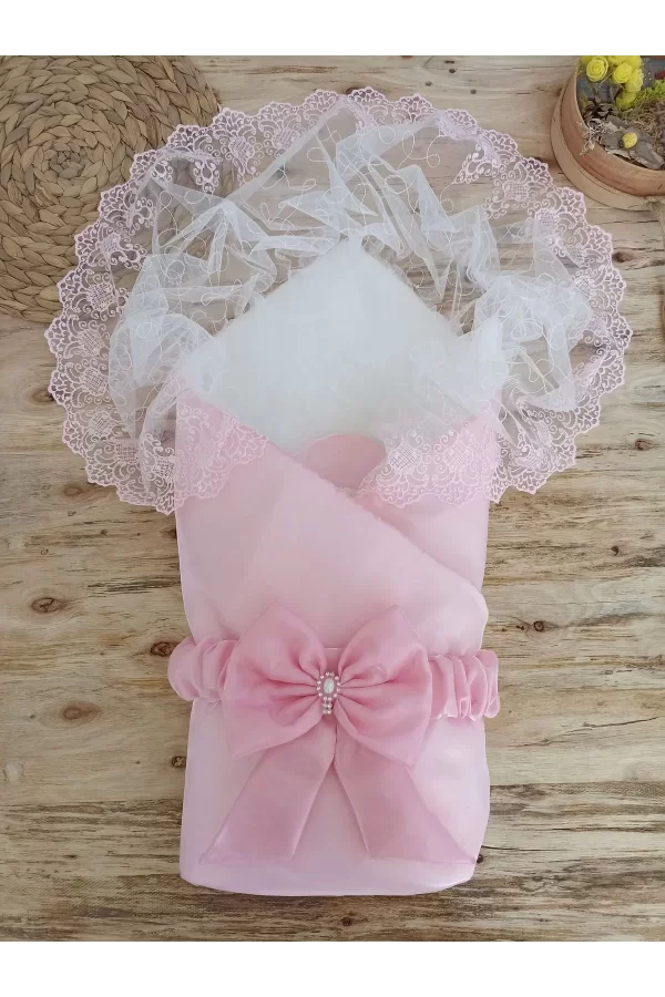 Luz&Pos Yenidoğan Kumru İnci Fiyonk Kristal Parlak Duvaklı Kundak Bebek Battaniyesi Pembe