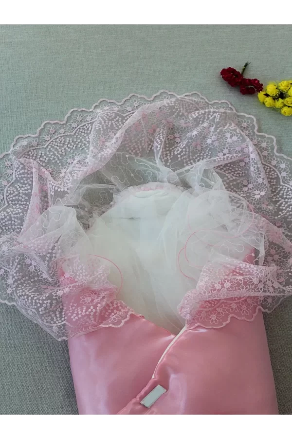 Luz&Pos Yenidoğan Kumru İnci Fiyonk Kristal Parlak Duvaklı Kundak Bebek Battaniyesi Pembe