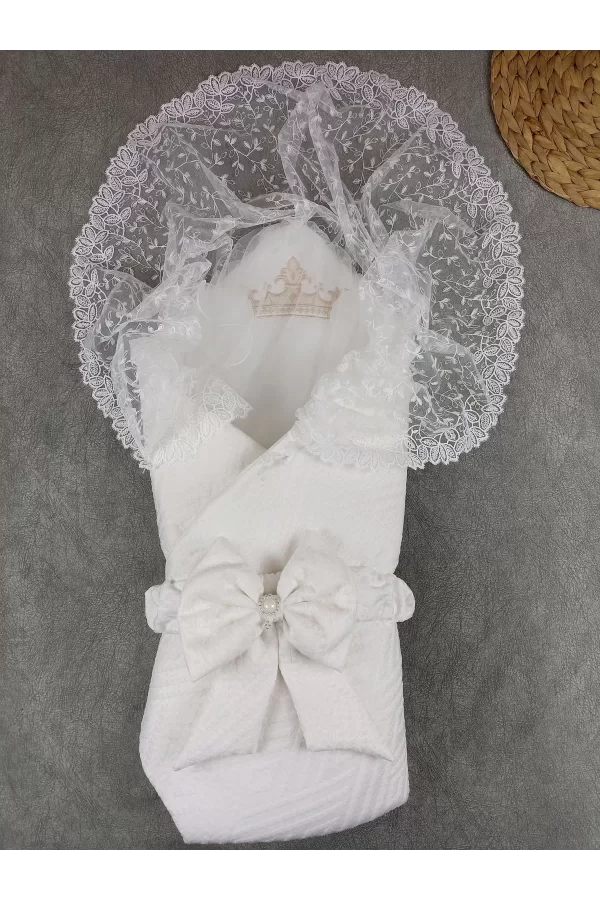 Luz&Pos Yenidoğan Kumru Plazma Taçlı Lüks Kundak Bebek Battaniyesi Ekru