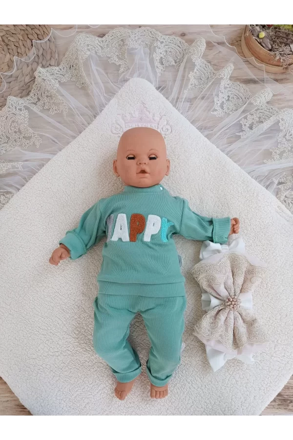 Luz&Pos Yenidoğan Kuzulu Taç Nakış Güpürlü Fiyonklu Duvaklı Prizma Taş Unisex Kundak Bebek Battaniyesi Pembe