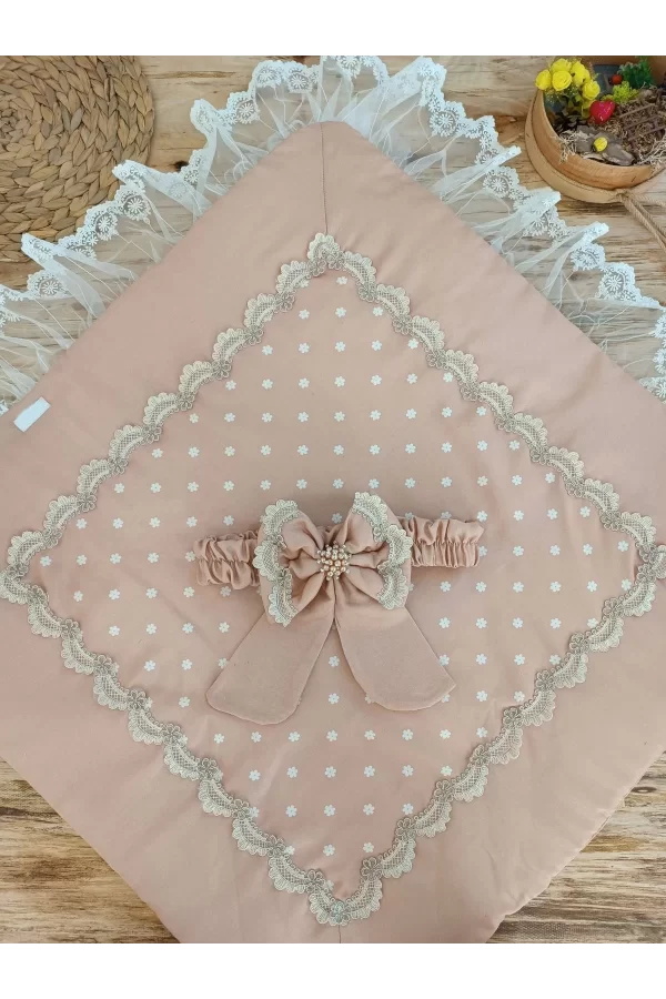 Luz&Pos Yenidoğan Pamuk Papatya Desenli Trilüks Unisex Kundak Bebek Battaniyesi Kahverengi
