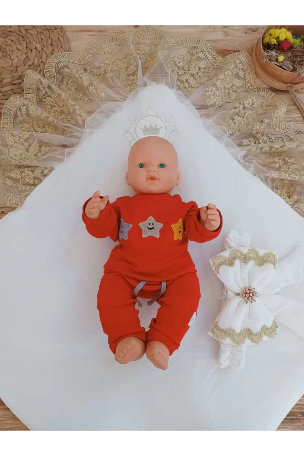Luz&Pos Yenidoğan Pamuk Taç Benim Prensesim Nakışlı Trilüks Kundak Bebek Battaniyesi Ekru