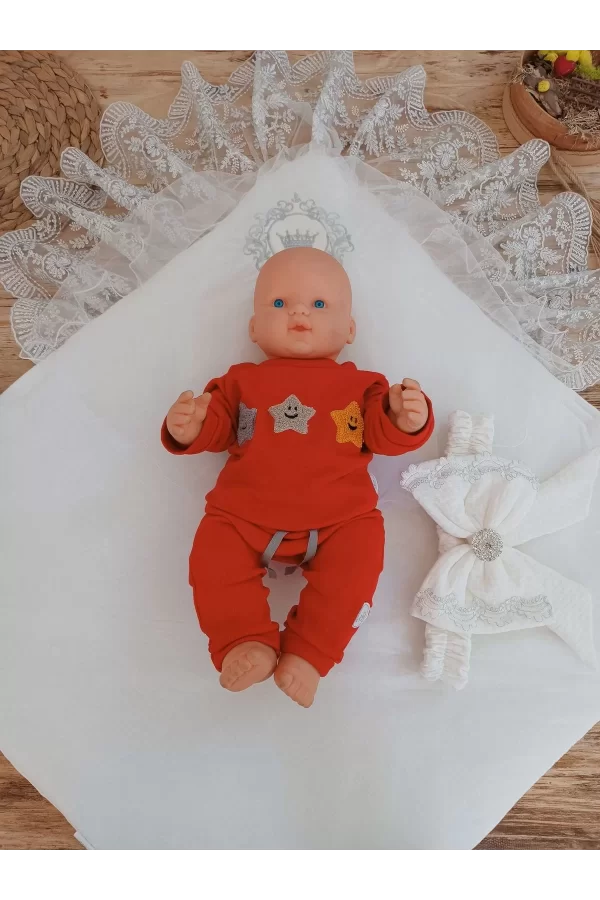 Luz&Pos Yenidoğan Pamuk Taç Benim Prensim Nakışlı Trilüks Kundak Bebek Battaniyesi Ekru