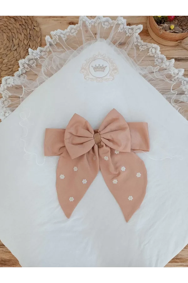 Luz&Pos Yenidoğan Papatya Desenli Trilüks Unisex Kundak Bebek Battaniyesi Kahverengi