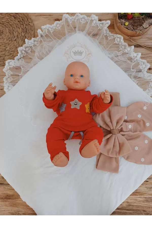 Luz&Pos Yenidoğan Papatya Desenli Trilüks Unisex Kundak Bebek Battaniyesi Kahverengi