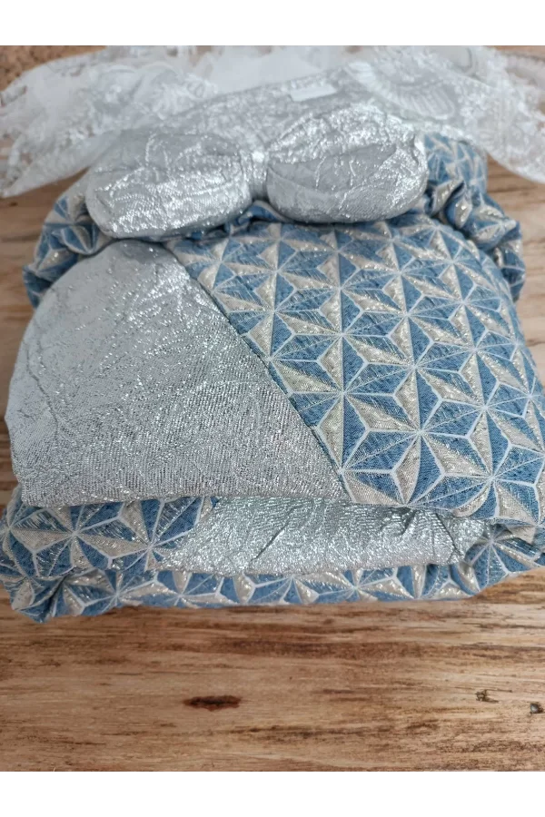 Luz&Pos Yenidoğan Piramit Desenli Güpür İşlemeli Bebek Battaniyesi Kundak Gümüş