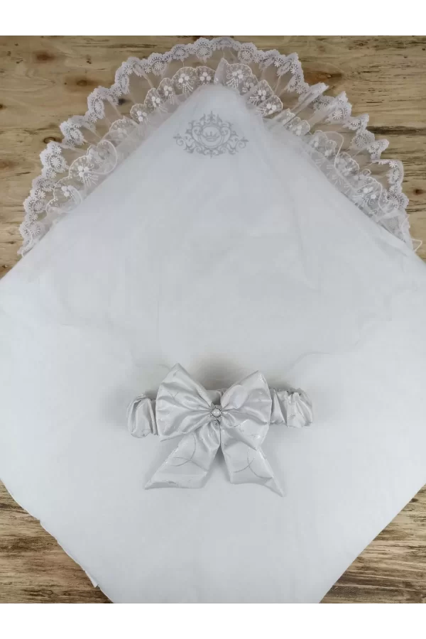 Luz&Pos Yenidoğan Pırıltı Taç Nakışlı İnci Delüks Kundak Bebek Battaniyesi Ekru