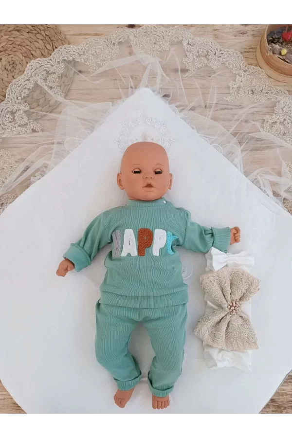 Luz&Pos Yenidoğan Teri Cotton Taç Nakışlı Prizma Taş Kundak Bebek Battaniyesi Bej