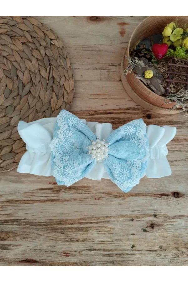 Luz&Pos Yenidoğan Teri Cotton Taç Nakışlı Prizma Taş Kundak Bebek Battaniyesi Mavi