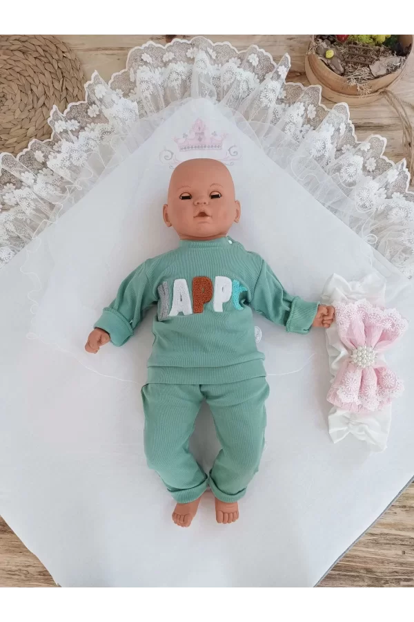 Luz&Pos Yenidoğan Teri Cotton Taç Nakışlı Prizma Taş Kundak Bebek Battaniyesi Pembe