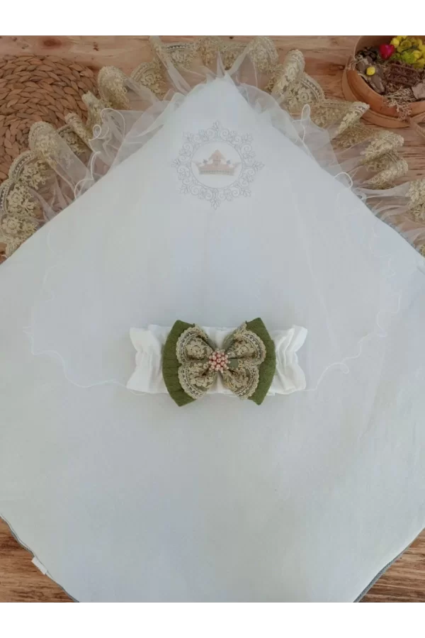 Luz&Pos Yenidoğan Teri Cotton Taç Nakışlı Prizma Taş Kundak Bebek Battaniyesi Yeşil