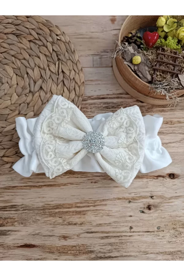 Luz&Pos Yenidoğan Teri Cotton Taç Nakışlı Prizma Taş Kundak Bebek Battaniyesi Krem