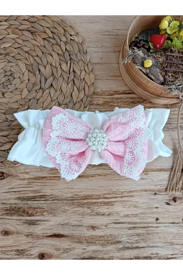 Luz&Pos Yenidoğan Teri Cotton Taç Nakışlı Prizma Taş Kundak Bebek Battaniyesi Pembe