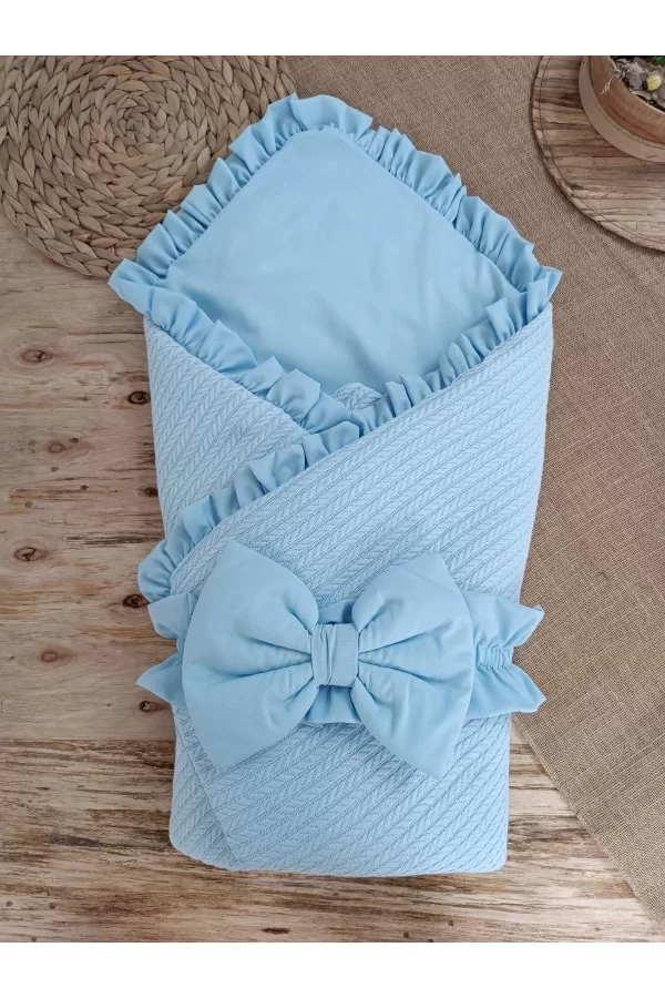Luz&Pos Yenidoğan Tericotton Kumaş Multi Mevsimlik Bebek Battaniyesi Kundak Mavi