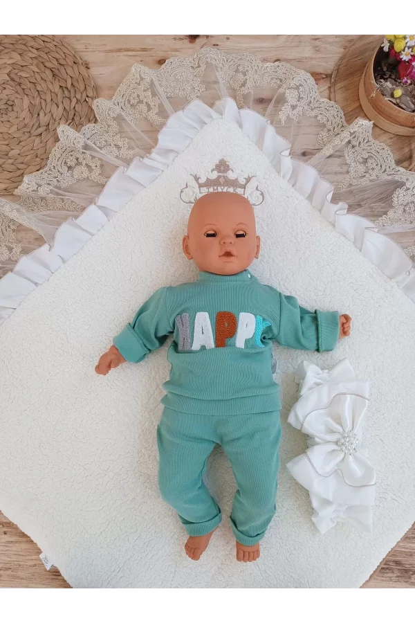 Luz&Pos Yenidoğan Wool Yün Kumaş Taç Nakışlı Güpür Duvaklı Fiyonk Prizma Taş Unisex Kundak Bebek Battaniyesi Kahverengi
