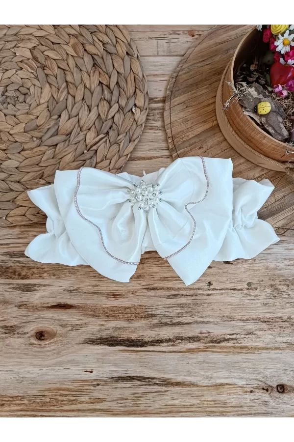 Luz&Pos Yenidoğan Wool Yün Kumaş Taç Nakışlı Güpür Duvaklı Fiyonk Prizma Taş Unisex Kundak Bebek Battaniyesi Kahverengi