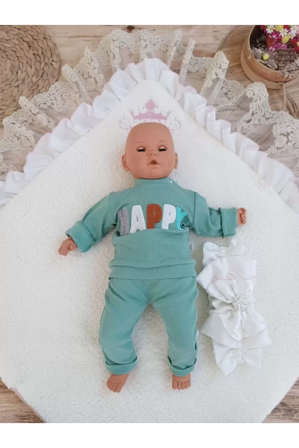 Luz&Pos Yenidoğan Wool Yün Kumaş Taç Nakışlı Güpür Duvaklı Fiyonk Prizma Taş Unisex Kundak Bebek Battaniyesi Pembe