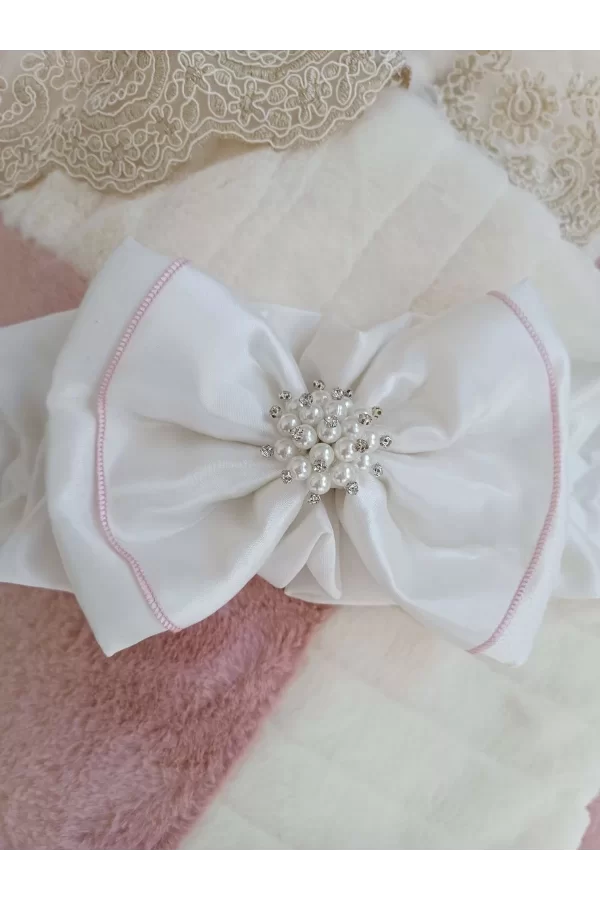 Luz&Pos Yenidoğan Wool Yün Kumaş Taç Nakışlı Güpür Duvaklı Fiyonk Prizma Taş Unisex Kundak Bebek Battaniyesi Pembe