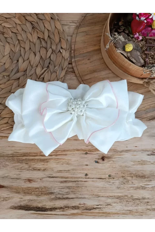 Luz&Pos Yenidoğan Wool Yün Kumaş Taç Nakışlı Güpür Duvaklı Fiyonk Prizma Taş Unisex Kundak Bebek Battaniyesi Pembe