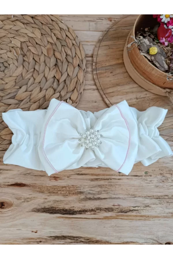 Luz&Pos Yenidoğan Wool Yün Kumaş Taç Nakışlı Güpür Duvaklı Fiyonk Prizma Taş Unisex Kundak Bebek Battaniyesi Pembe