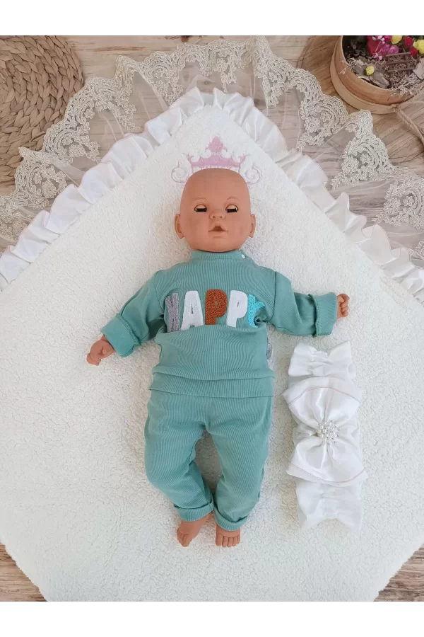 Luz&Pos Yenidoğan Wool Yün Kumaş Taç Nakışlı Güpür Duvaklı Fiyonk Prizma Taş Unisex Kundak Bebek Battaniyesi Pembe