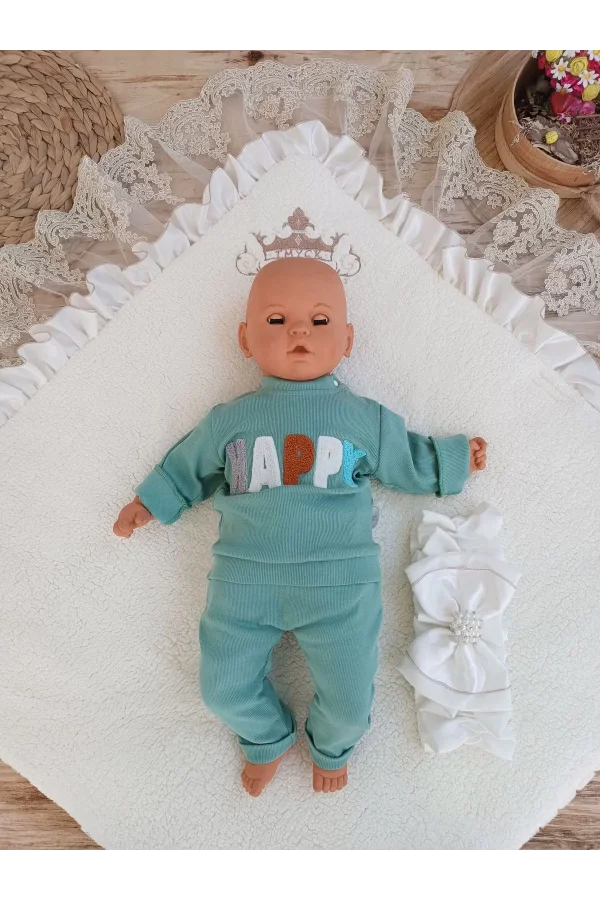 Luz&Pos Yenidoğan Wool Yün Kumaş Taç Nakışlı Güpür Duvaklı Fiyonk Prizma Taş Unisex Kundak Bebek Battaniyesi Kahverengi
