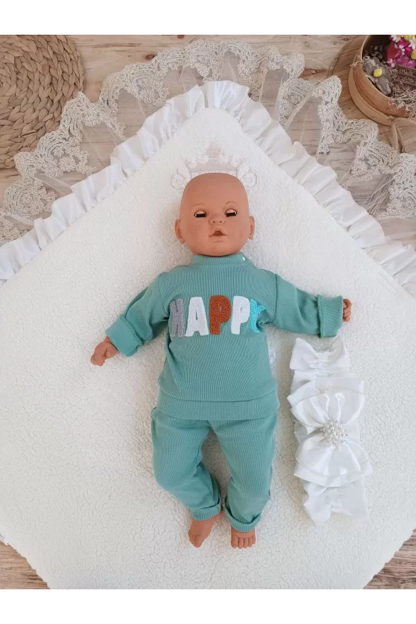 Luz&Pos Yenidoğan Wool Yün Kumaş Taç Nakışlı Güpür Duvaklı Fiyonk Prizma Taş Unisex Kundak Bebek Battaniyesi Bej