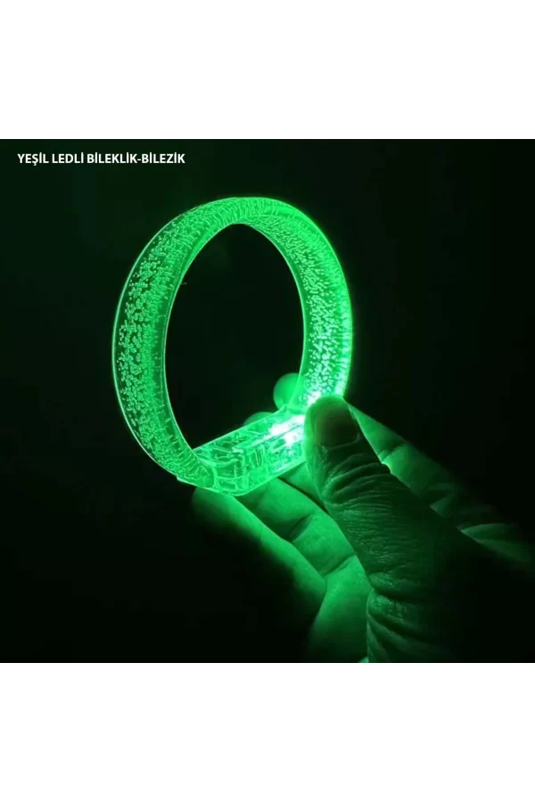 Yeşil Led Işıklı Baskı Yapılabilen Pilli Bileklik Bilezik 1,5 Cm Genişlik