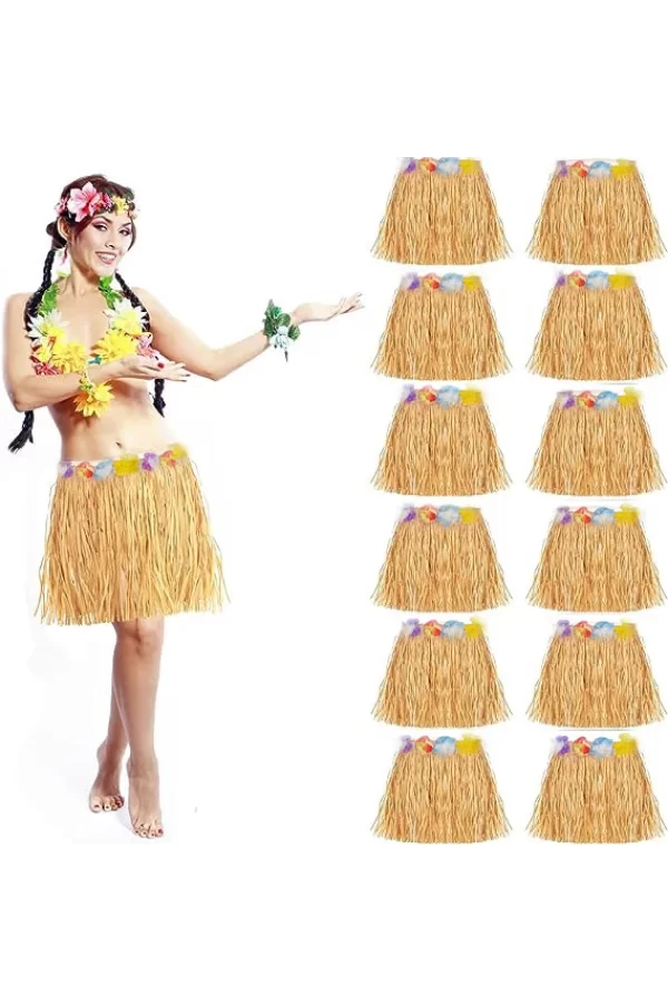 Yetişkin ve Çocuk Uyumlu Saman Renk Hawaii Etek 12 Adet
