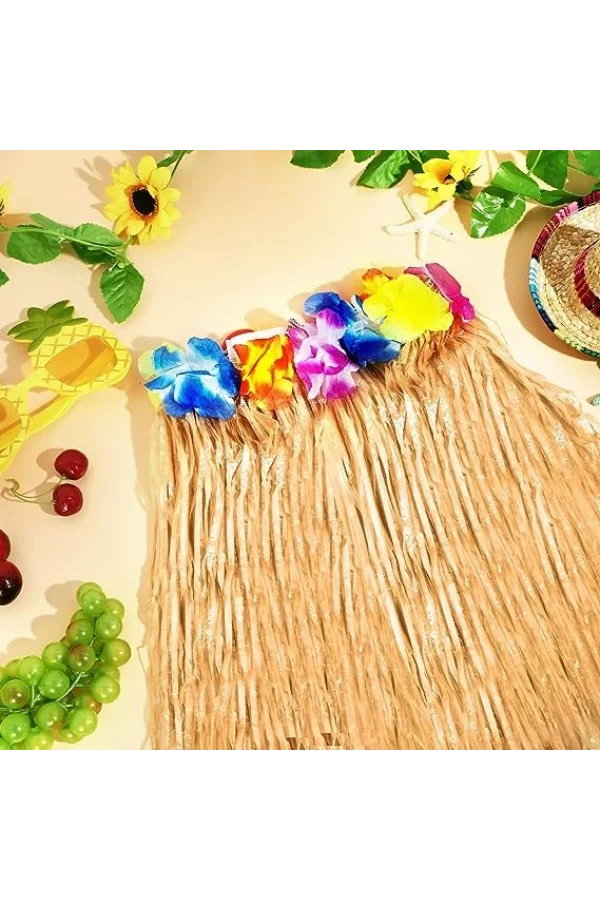 Yetişkin ve Çocuk Uyumlu Saman Renk Hawaii Etek 12 Adet