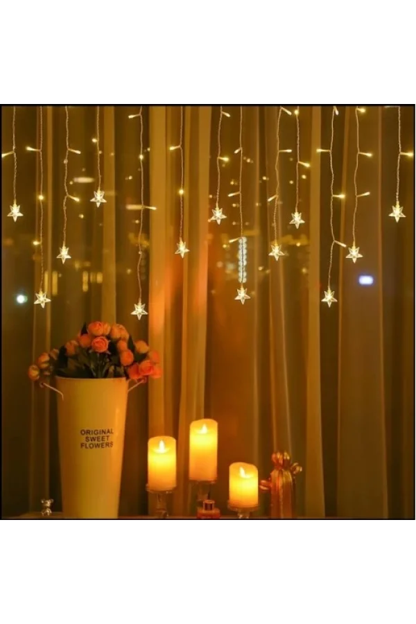 Yıldız 4m 96 Led 19 Saçak 40-50-60cm Gün Işığı yıldız boyutu:7cm