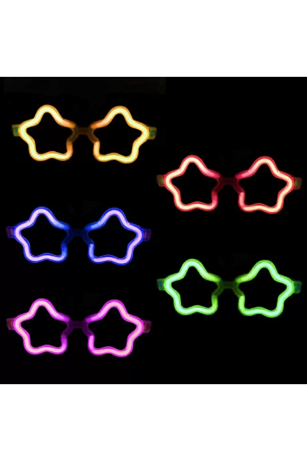 Yıldız Glow Gözlük - Yıldız Şekilli Glow Stick Gözlüğü - Glow Partisi Gözlük 12 Adet