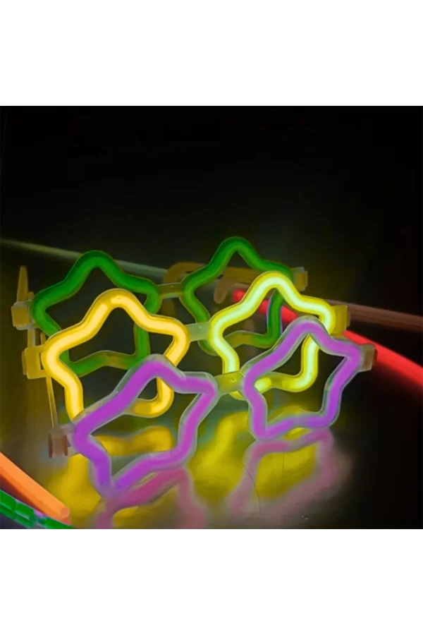 Yıldız Glow Gözlük - Yıldız Şekilli Glow Stick Gözlüğü - Glow Partisi Gözlük 12 Adet
