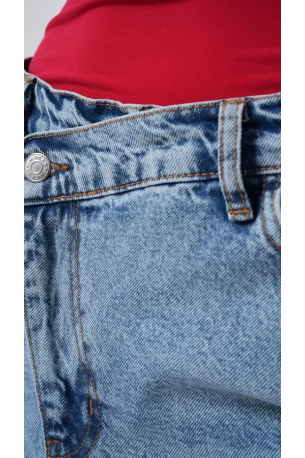 Yırtmaç Detay Denim Midi Etek
