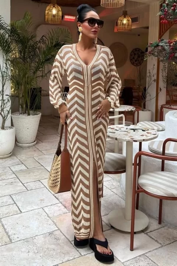 Yırtmaç Detaylı Triko Elbise 2855