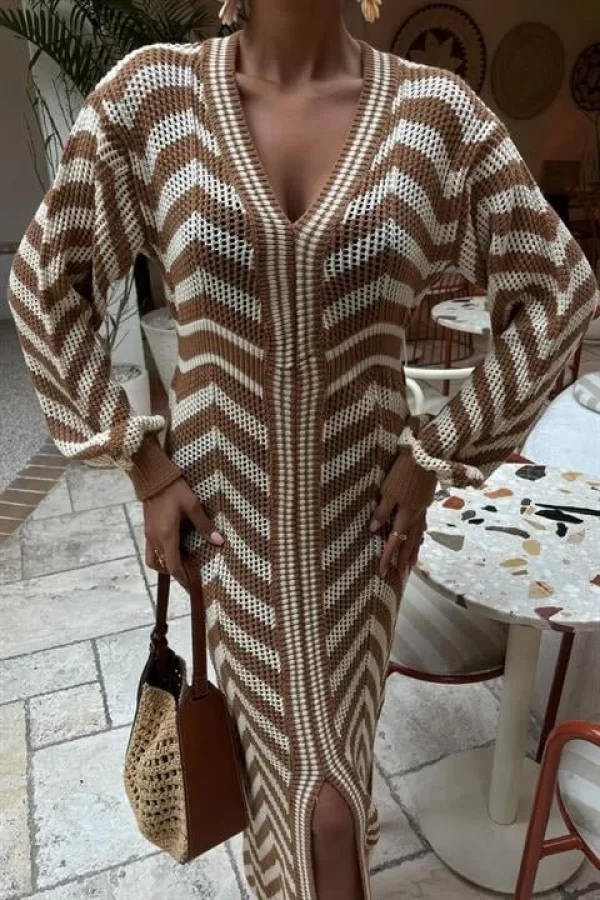 Yırtmaç Detaylı Triko Elbise 2855