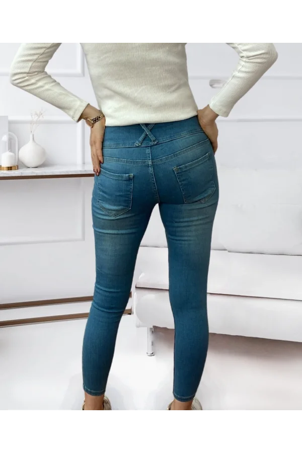 Yüksek Bel Likralı Jean Pantolon 90 Cm