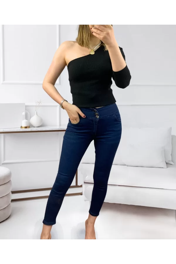 Yüksek Bel Likralı Jean Pantolon 90 Cm