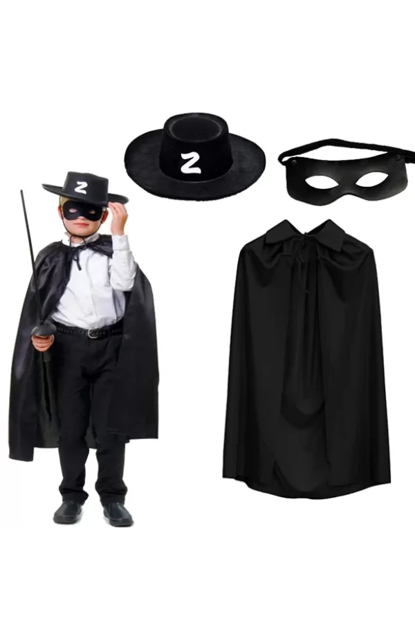 Zorro Pelerin Şapkası ve Maske Seti Çocuk Boy