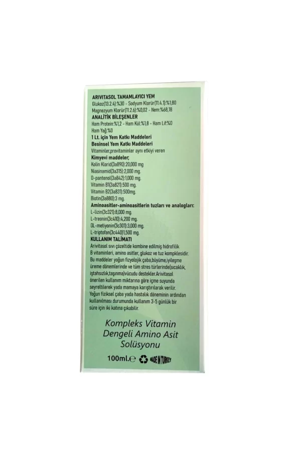 Zurich Arivitasol Evcil Hayvanlar İçin Kompleks Vitamin Ve Dengeli Aminoasit Solüsyonu 100 ml