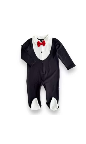 Luz&Pos 0-3 3-6 6-9 Ay Smokin Papyonlu Erkek Bebek Tulumu Siyah